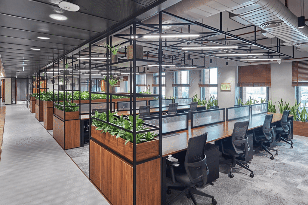 Premium office interiors in Hyderabad with contemporary workspaces